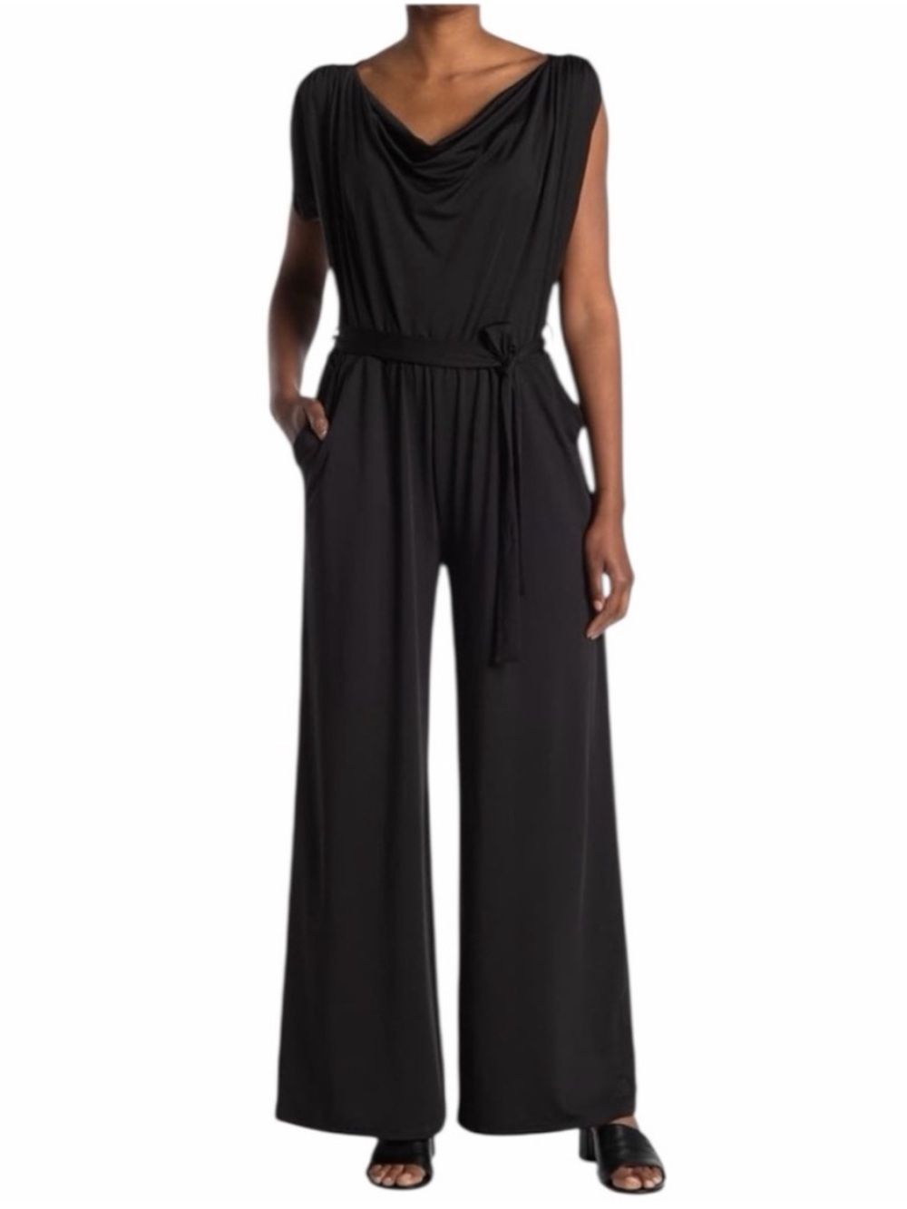 Nordstrom Sleeveless Black Wide-Leg Jumpsuit with Draped Neck